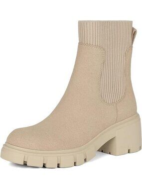 Women's Chelsea Boots Fashion Slip on Platform Ankle Boots Lug Sole Nude